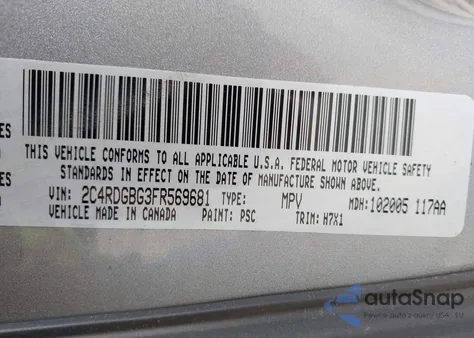 2015 Dodge Grand Caravan Se из США, поврежденный, VIN 2C4RDGBG3FR569681